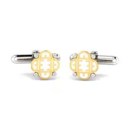 Men Yellow Gold Diamond-Studded Clover Letter E Cufflinks-image-15