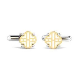 Yellow Gold Diamond Clover Letter H Cufflinks-image-5