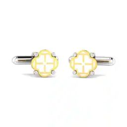 Yellow Gold Diamond-Studded Clover Letter T Cufflinks-image-11