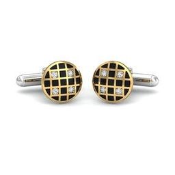 kuberbox Yellow Gold Diamond Chequered Black Gold Cufflinks-picture-13