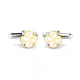 Men Yellow Gold Diamond-Studded Clover Letter J Cufflinks-image-58