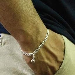 Silver Figaro Bracelet with A Alphabet-image-95