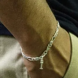 Silver Figaro Bracelet with I Alphabet-image-59