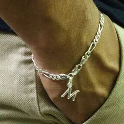 Silver Figaro Bracelet with M Alphabet-image-89