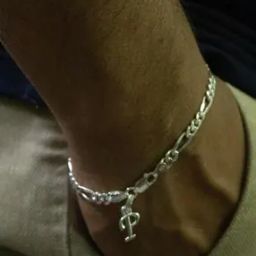 Sterling Silver Figaro Bracelet with P Alphabet-image-9