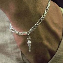 Silver Figaro Bracelet with Hanuman Gada-image-98