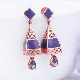 Sterling Silver Rose Gold-Plated Stone-Studded Drop Earrings-image-61