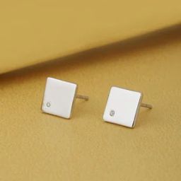 Sterling Silver Zirconia Square Studs-image-36