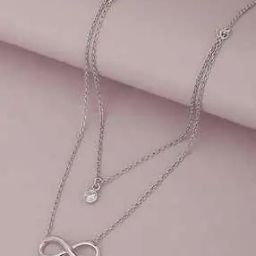Sterling Silver Dangling Infinity & Solitaire Double Chain Necklace-image-16