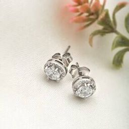 Women Sterling Silver Stone-Studded Stud Earrings-image-3