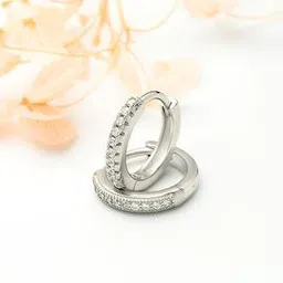 Women Sterling Silver Stone-Studded Hoop Earrings-image-22