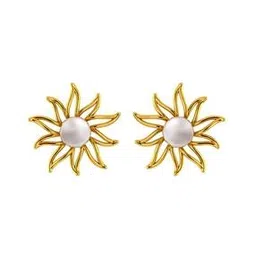 p.c. chandra jewellers Women Yellow Gold Pearl-Studded Stud Earrings-picture-2