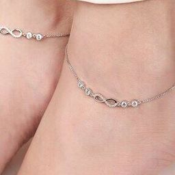 Women Rhodium-Plated Sterling Silver Infinite Sparkle Anklets-image-17