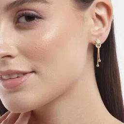 Women Sterling Silver Gold-Plated Chic Glitter Drop Earrings-picture-1