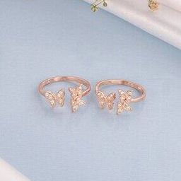 Women Sterling Silver Rose Gold-Plated Butterfly Toe Rings-image-92