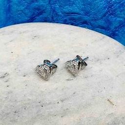 Women Sterling Silver Stone-Studded Heart Stud Earrings-image-2