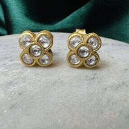Women Sterling Silver Gold-Plated Stone-Studded Stud Earrings-image-78
