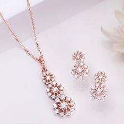 Women Sterling Silver Rose Gold-Plated Pendant & Earrings Set-image-1