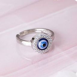 Women Sterling Silver Stone-Studded Evil Eye Ring-image-34