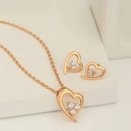 vanbelle Women Sterling Silver Rose Gold-Plated Necklace & Earrings Set-picture-1
