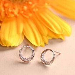Women Sterling Silver Rose Gold-Plated American Diamond Stud Earrings-image-78