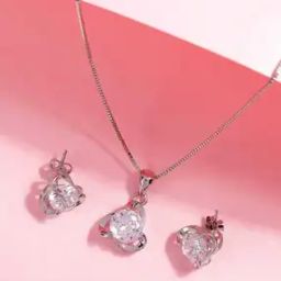Women Sterling Silver Solitaire Necklace & Earrings Set-image-24