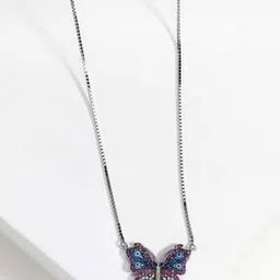 Women Sterling Silver Evil Eye Butterfly Pendant with Chain-image-16