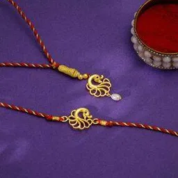 giva Men Sterling Silver Gold-Plated Bhai & Bhabhi Rakhis Set-picture-12