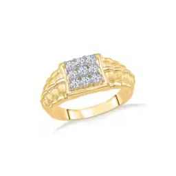 Men Yellow Gold Signature CZ Ring-image-48