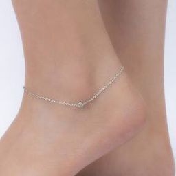 Girls Sterling Silver American Diamond-Studded Solitaire Anklet-image-70