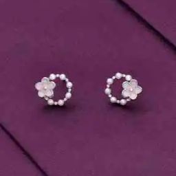 Women Sterling Silver Floral Stud Earrings-image-70