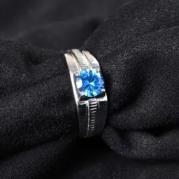 Men Sterling Silver Swiss Zirconia Solitaire Ring-image-3