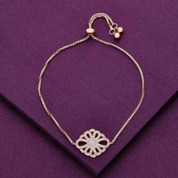 Women Sterling Silver Rose Gold-Plated The Flower Diamante Bracelet-image-28