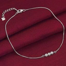 Sterling Silver Triple Flower Anklets-image-6