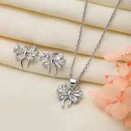 Women Sterling Silver Butterfly Necklace & Earrings Set-image-2