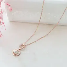 mannash Women Sterling Silver Rose Gold-Plated Pearl & Cubic Zirconia-Studded Pendant with Chain-picture-42