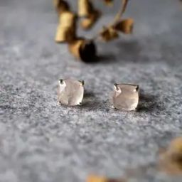 Women Sterling Silver Rose Quartz-Studded Stud Earrings-image-10