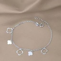 Women Rhodium-Plated Sterling Silver with Leaf Clover Charm Bracelet-picture-52