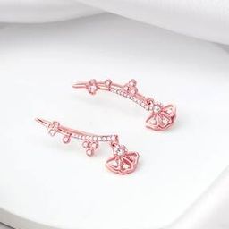 Women Sterling Silver Rose Gold-Plated Stone-Studded Stud Earrings-image-76