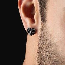 Men Sterling Silver Heart Stud Earrings-image-2
