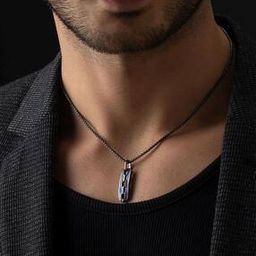Men Sterling Silver Enameled Pendant with Chain-image-66