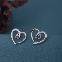 Women Sterling Silver Cubic Zirconia-Studded Heart Stud Earrings-image-39