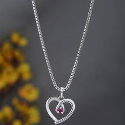 Women Sterling Silver Rhodium-Plated Cubic Zirconia-Studded Heart Pendant with Chain-image-39