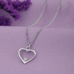 Women Sterling Silver Rhodium-Plated Cubic Zirconia-Studded Heart Pendant with Chain-image-53