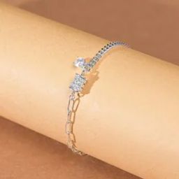 Women Pure Silver Bonded Heart Bracelet-image-4
