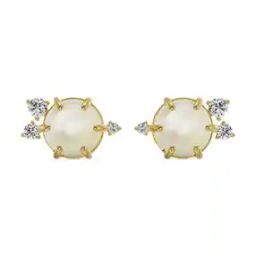 Women Yellow Gold Pearly Diamond Stud Earrings-image-30