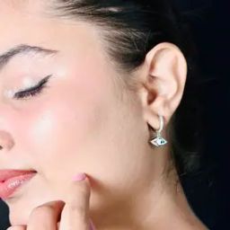 Women Sterling Silver Evil Eye Hoop Earrings-image-36