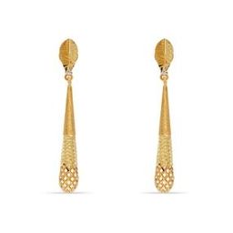 Women Yellow Gold Matte Dangler Drop Earrings-image-4
