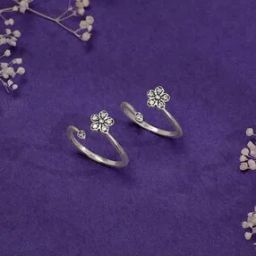 Women Sterling Silver Floral Adjustable Toe Rings-image-34