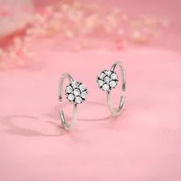Women Sterling Silver Round Floral Adjustable Toe Rings-image-93